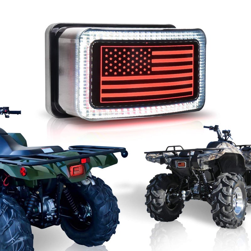 POVTOR ATV Tail Light LED Smoke Lens with Reverse Brake Light, US Flag Design Tail Light for ATV UTV Yamaha Rhino Viking Grizzly Big Bear Kodiak Bruin Wolverin Bear Tracker - Image 1